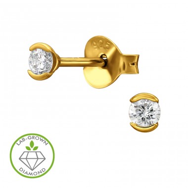 Pozłacane Okrągłe z Diamentem - Srebro Próby 925 Diamentowe Kolczyki A4S51312