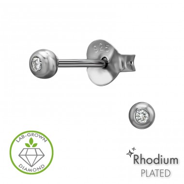 3 mm Ródiovaná kulička s diamantem - Šperkovní Stříbro 925 Diamantové Puzetové Náušnice A4S51319