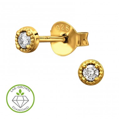 3,5 mm Circular Disk with Diamond, Gold Plated - 925 Sterling Silver Diamond Ear Studs A4S51322