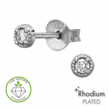 Rotund 3.5mm cu diamant - Argint 925 Cercei Cu Diamante A4S51323