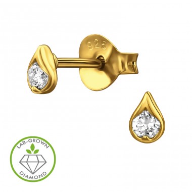 Teardrop with Diamond, Gold Plated - 925 Sterling Silver Diamond Ear Studs A4S51324