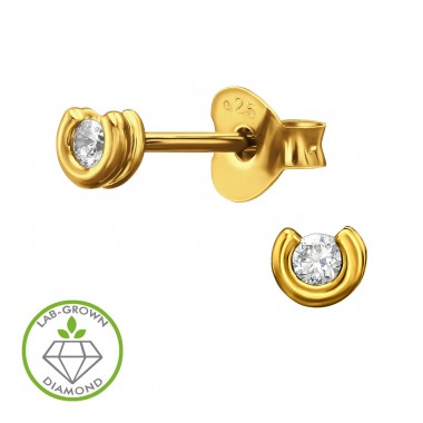 Pozlacené ve tvaru C s diamantem - Šperkovní Stříbro 925 Diamantové Puzetové Náušnice A4S51336