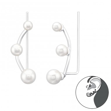 3x pearls in line - ear decoration - 925 Sterling Silver Ear Cuffs And Ear Pins A4S24566