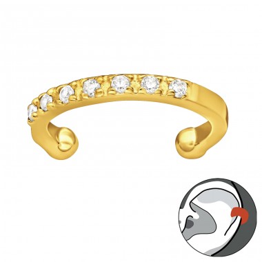 Golden Sparkling - 925 Sterling Silver Ear Cuffs And Ear Pins A4S40885