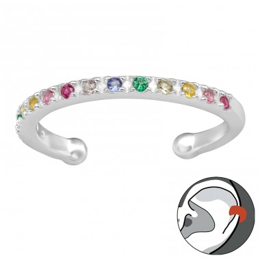 Schlicht mit farbigen Zirkonen - 925 Sterling Silber Ohrringe für ein Ohr A4S40892