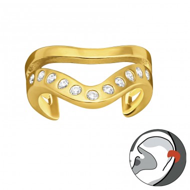 Golden Plain - 925 Sterling Silver Ear Cuffs And Ear Pins A4S41150