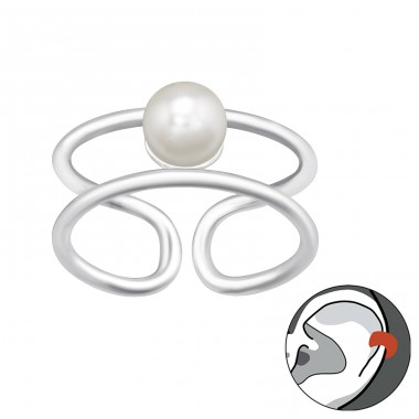 Geometric with pearl - 925 Sterling Silver Ear Cuffs And Ear Pins A4S41156
