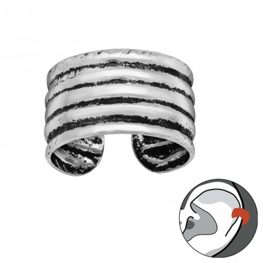 5 stripes oxydized - 925 Sterling Silver Ear Cuffs And Ear Pins A4S41694