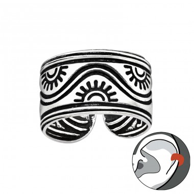 Sun symbol oxydized - 925 Sterling Silver Ear Cuffs And Ear Pins A4S41696