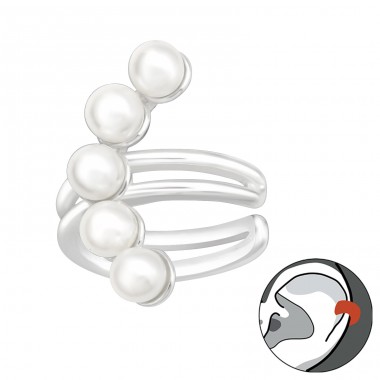 Five pearls earcuff on one ear - 925 Sterling Silver Ear Cuffs And Ear Pins A4S42916