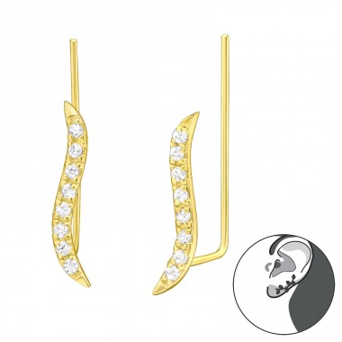Golden zirconia along the ear - 925 Sterling Silver Ear Cuffs And Ear Pins A4S43287