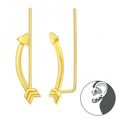 Golden Curved Arrow - 925 Sterling Silver Ear Cuffs And Ear Pins A4S43288