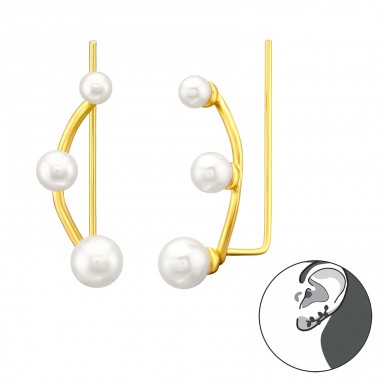 Three pearls on gold plated earring - 925 Sterling Silver Ear Cuffs And Ear Pins A4S43292