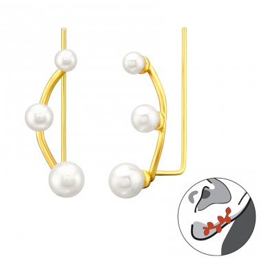Three pearls on gold plated earring - 925 Sterling Silver Ear Cuffs And Ear Pins A4S43292