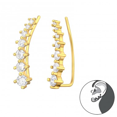 Seven zirconias in line on gold palted earrings - 925 Sterling Silver Ear Cuffs And Ear Pins A4S43296