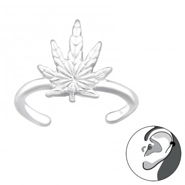 Weed Cannabis Leaf - 925 Sterling Silver Ear Cuffs And Ear Pins A4S43575