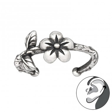 Antique Flower - 925 Sterling Silver Ear Cuffs And Ear Pins A4S43576