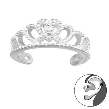 Queen Crown - 925 Sterling Silver Ear Cuffs And Ear Pins A4S43579
