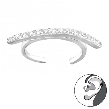 Patterned with stones in line - 925 Sterling Silver Ear Cuffs And Ear Pins A4S43580