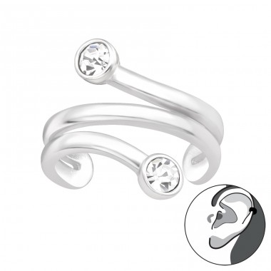 Earcuff with two crystals - 925 Sterling Silver Ear Cuffs And Ear Pins A4S43851