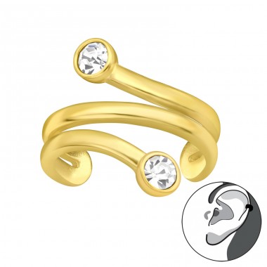 Golden earcuff with 2 crystal stones - 925 Sterling Silver Ear Cuffs And Ear Pins A4S43852