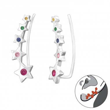 Multicolor stars aligned with Zirconia setting - 925 Sterling Silver Ear Cuffs And Ear Pins A4S43859