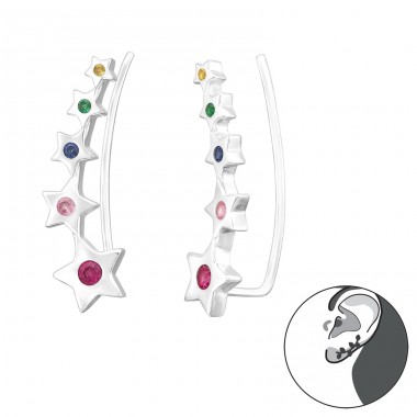 Multicolor stars aligned with Zirconia setting - 925 Sterling Silver Ear Cuffs And Ear Pins A4S43859