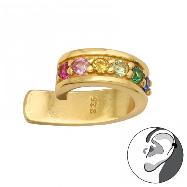 Golden ear cuff with multicolor zirconias - 925 Sterling Silver Ear Cuffs And Ear Pins A4S44006
