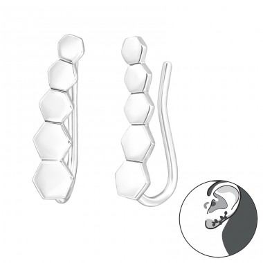 Hexagons like honeycombs - 925 Sterling Silver Ear Cuffs And Ear Pins A4S44180