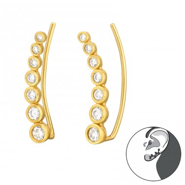 Golden ear decoration 7x zirconia inline - 925 Sterling Silver Ear Cuffs And Ear Pins A4S44181