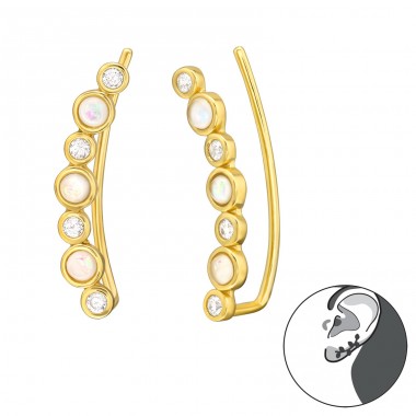 Opal and Zirconia Golden ear decoraiton  - 925 Sterling Silver Ear Cuffs And Ear Pins A4S44182