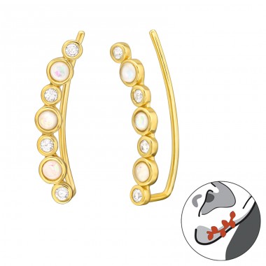 Opal and Zirconia Golden ear decoraiton  - 925 Sterling Silver Ear Cuffs And Ear Pins A4S44182