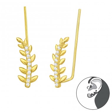 Golden Leaves with zirconia - 925 Sterling Silver Ear Cuffs And Ear Pins A4S44207