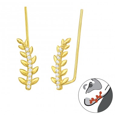 Golden Leaves with zirconia - 925 Sterling Silver Ear Cuffs And Ear Pins A4S44207