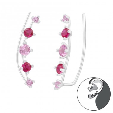 Pink Zirconia ear decoration - 925 Sterling Silver Ear Cuffs And Ear Pins A4S44592