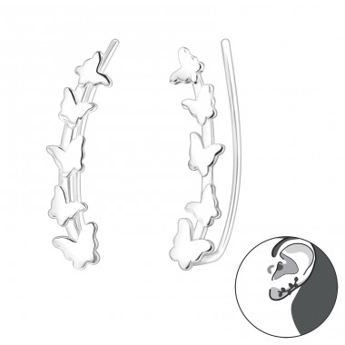 Five flying Butterflies - 925 Sterling Silver Ear Cuffs And Ear Pins A4S44621