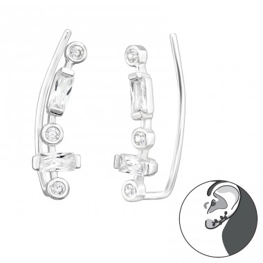 Rectangle and round shape in line - 925 Sterling Silver Ear Cuffs And Ear Pins A4S44678