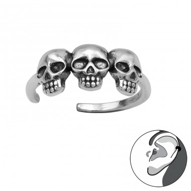 3x Skull in line - 925 Sterling Silver Ear Cuffs And Ear Pins A4S44891