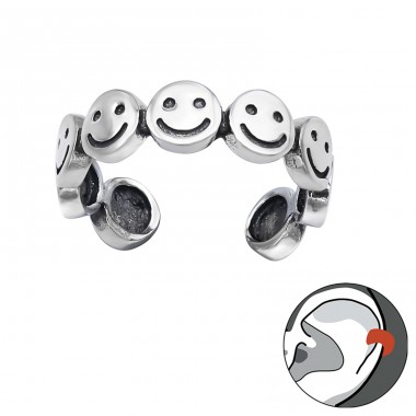 Smiley Faces in line - 925 Sterling Silver Ear Cuffs And Ear Pins A4S44892
