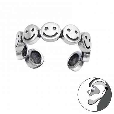 Smiley Faces in line - 925 Sterling Silver Ear Cuffs And Ear Pins A4S44892