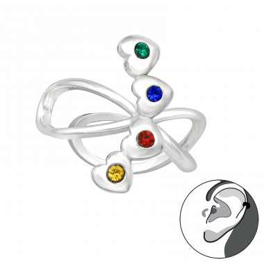 One-ear multicolor Zirconia Hearts - 925 Sterling Silver Ear Cuffs And Ear Pins A4S44893