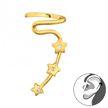 Golden Stars on one ear - 925 Sterling Silver Ear Cuffs And Ear Pins A4S44987