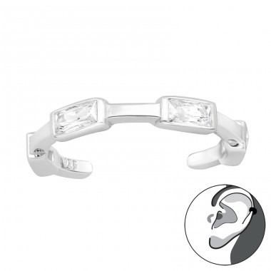 Bezel set square zirconia - 925 Sterling Silver Ear Cuffs And Ear Pins A4S45046