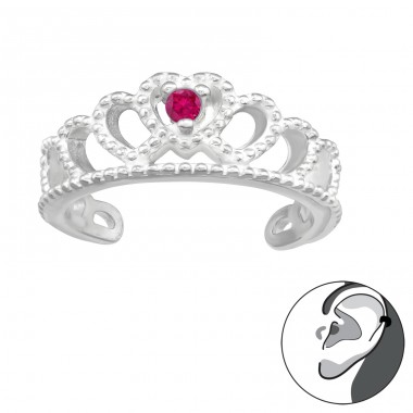 Crown with red Garnet zirconia stone - 925 Sterling Silver Ear Cuffs And Ear Pins A4S45617