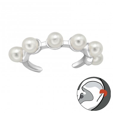 6 Glass Pearl - 925 Sterling Silver Ear Cuffs And Ear Climbers A4S46252