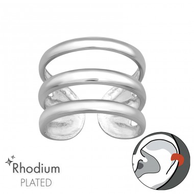 Triple Line Rhodium - 925 Sterling Silver Ear Cuffs And Ear Climbers A4S47156