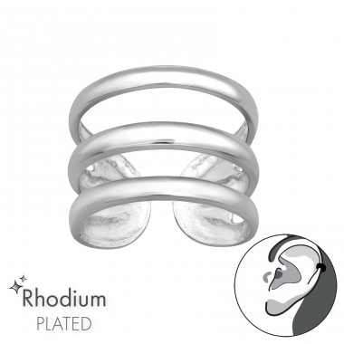 Triple Line Rhodium - 925 Sterling Silver Ear Cuffs And Ear Climbers A4S47156