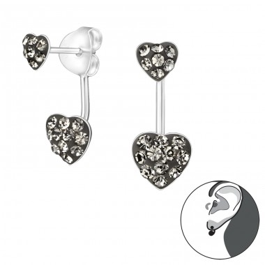 Double Heart - 925 Sterling Silver Double-sided Ear Studs A4S17884