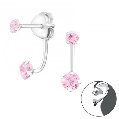Hanging Round - 925 Sterling Silver Double-sided Ear Studs A4S18874