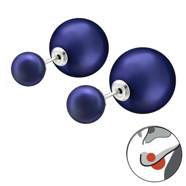 Double  Ball - 925 Sterling Silver Double-sided Ear Studs A4S27769